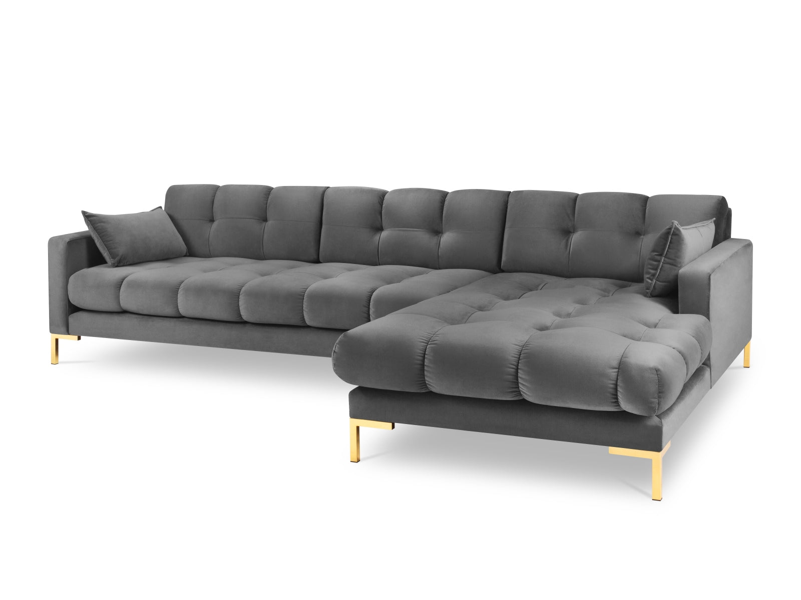 Mamaia Velour Ecksofa rechts 5 Sitzer in Light Grey/Gold präsentiert im Onlineshop von KAQTU Design AG. Ecksofa rechts ist von Micadoni