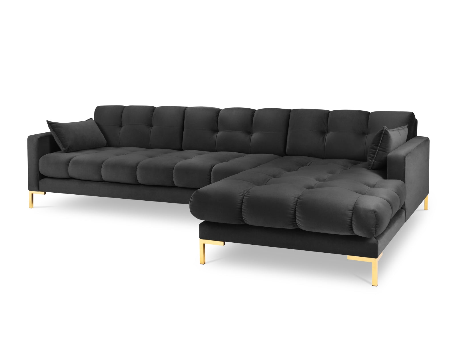 Mamaia Velour Ecksofa rechts 5 Sitzer in Dark Grey/Gold präsentiert im Onlineshop von KAQTU Design AG. Ecksofa rechts ist von Micadoni
