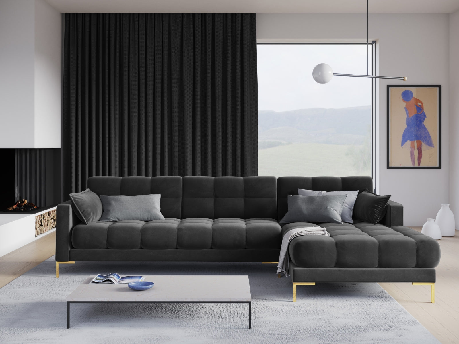 Entdecken Sie das elegante Mamaia Velour Ecksofa rechts von Micadoni – ein stilvolles 5-Sitzer Sofa für höchsten Komfort und modernes Wohnen.