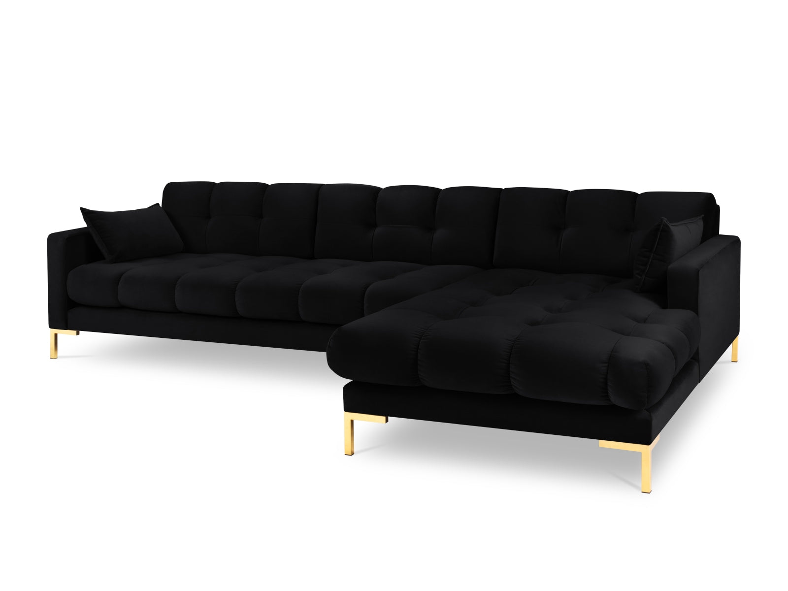 Mamaia Velour Ecksofa rechts 5 Sitzer in Black/Gold präsentiert im Onlineshop von KAQTU Design AG. Ecksofa rechts ist von Micadoni