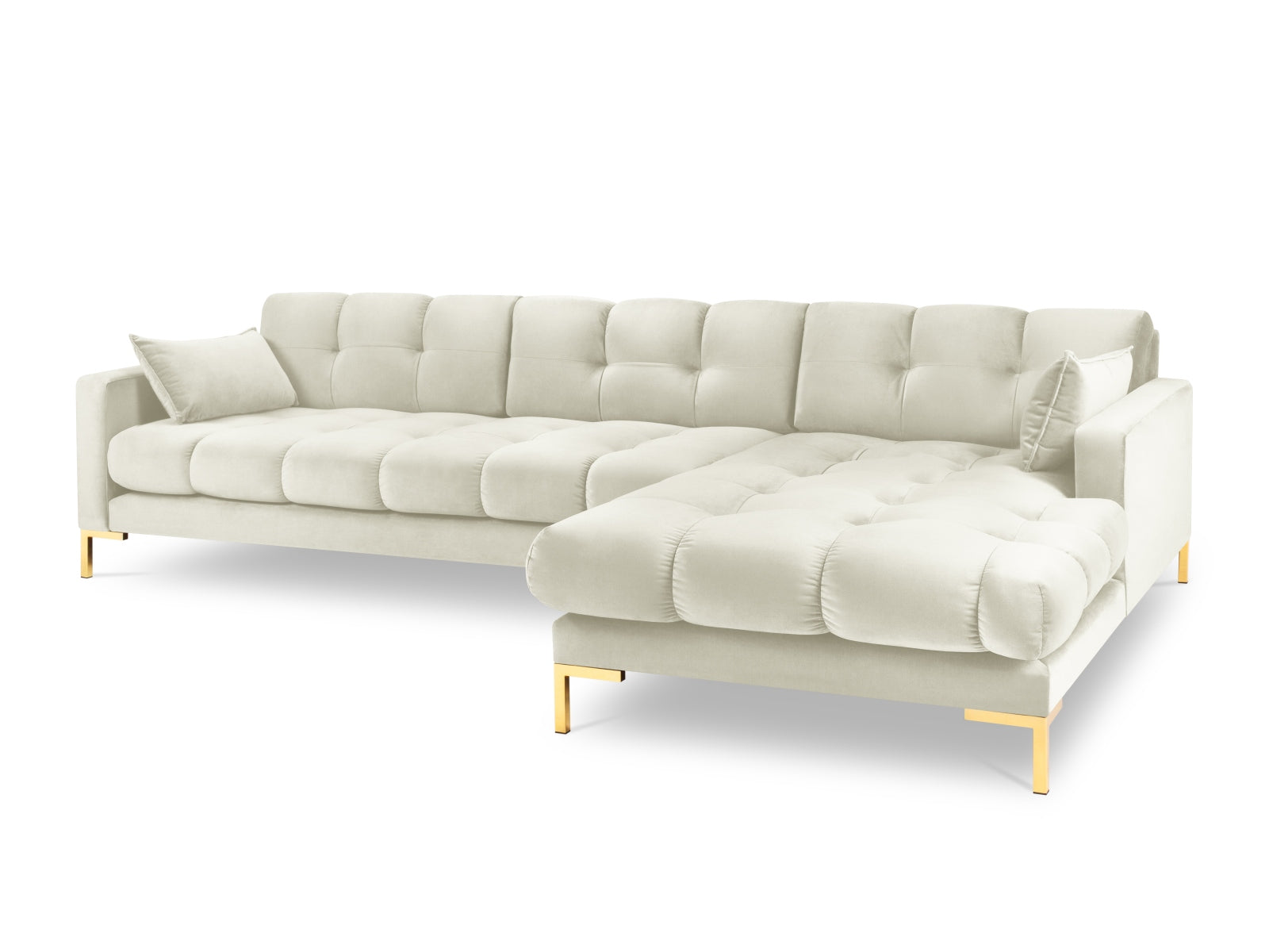 Mamaia Velour Ecksofa rechts 5 Sitzer in Light Beige/Gold präsentiert im Onlineshop von KAQTU Design AG. Ecksofa rechts ist von Micadoni