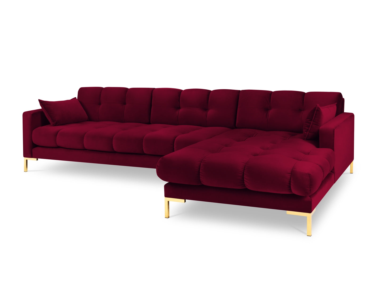 Mamaia Velour Ecksofa rechts 5 Sitzer in Red/Gold präsentiert im Onlineshop von KAQTU Design AG. Ecksofa rechts ist von Micadoni