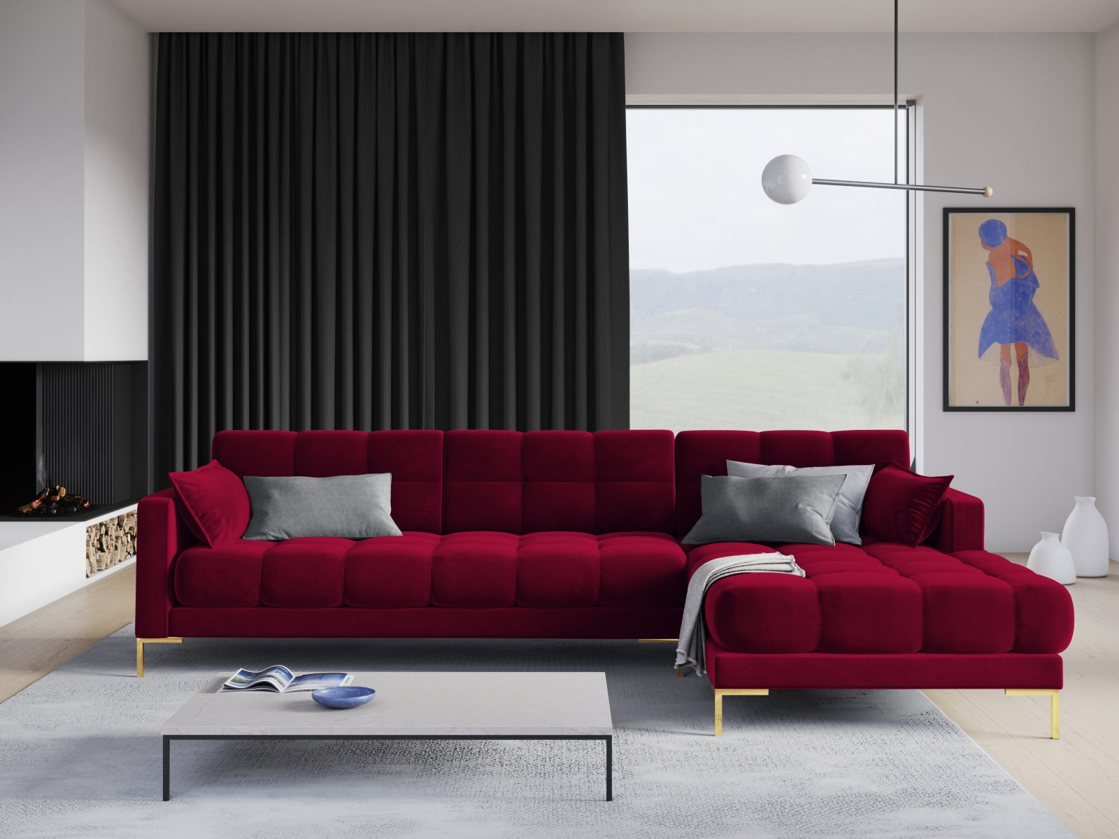 Entdecken Sie das elegante Mamaia Velour Ecksofa rechts von Micadoni – ein stilvolles 5-Sitzer Sofa für höchsten Komfort und modernes Wohnen.