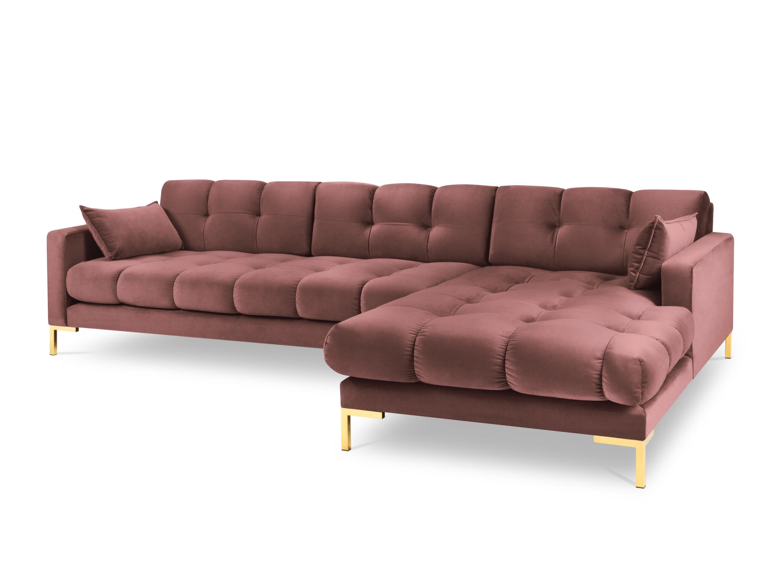 Mamaia Velour Ecksofa rechts 5 Sitzer in Pink/Gold präsentiert im Onlineshop von KAQTU Design AG. Ecksofa rechts ist von Micadoni