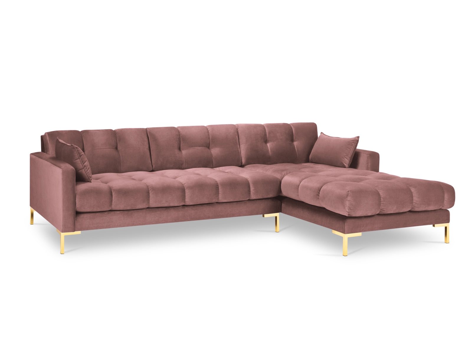 Erleben Sie das Mamaia Velour Ecksofa rechts von Micadoni – ein komfortables 5-Sitzer Sofa, das Stil und Funktionalität vereint.