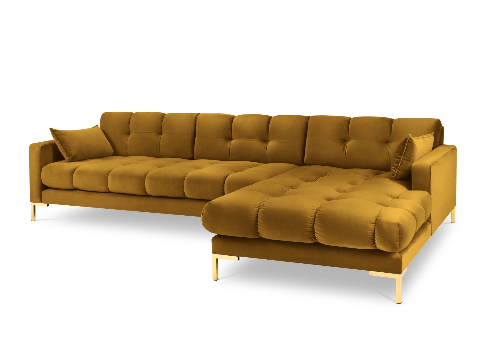 Mamaia Velour Ecksofa rechts 5 Sitzer in Yellow/Gold präsentiert im Onlineshop von KAQTU Design AG. Ecksofa rechts ist von Micadoni