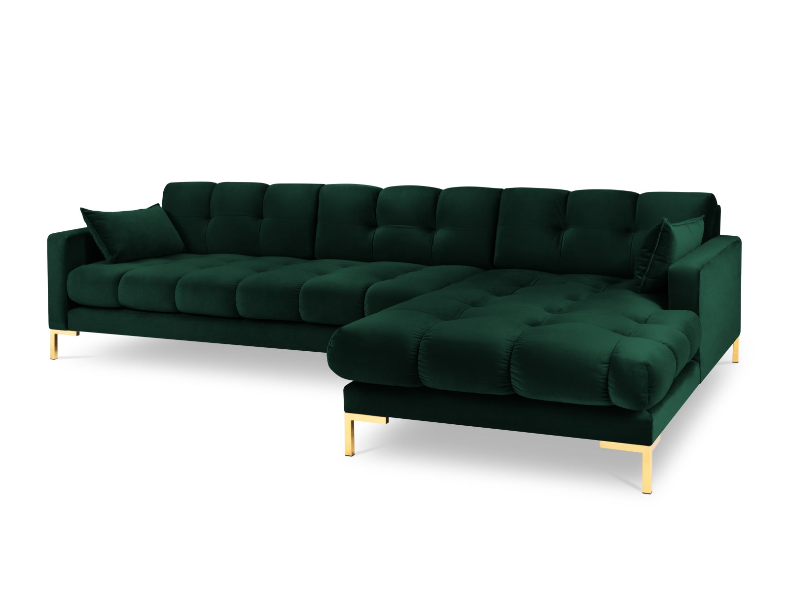 Mamaia Velour Ecksofa rechts 5 Sitzer in Bottle Green/Gold präsentiert im Onlineshop von KAQTU Design AG. Ecksofa rechts ist von Micadoni