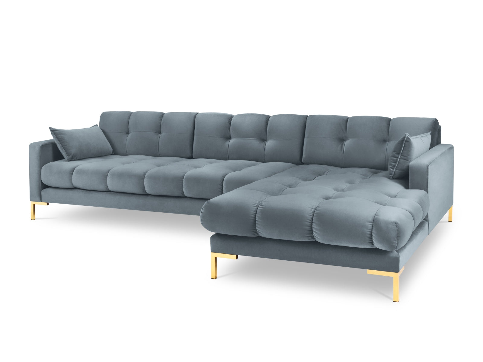Mamaia Velour Ecksofa rechts 5 Sitzer in Light Blue/Gold präsentiert im Onlineshop von KAQTU Design AG. Ecksofa rechts ist von Micadoni