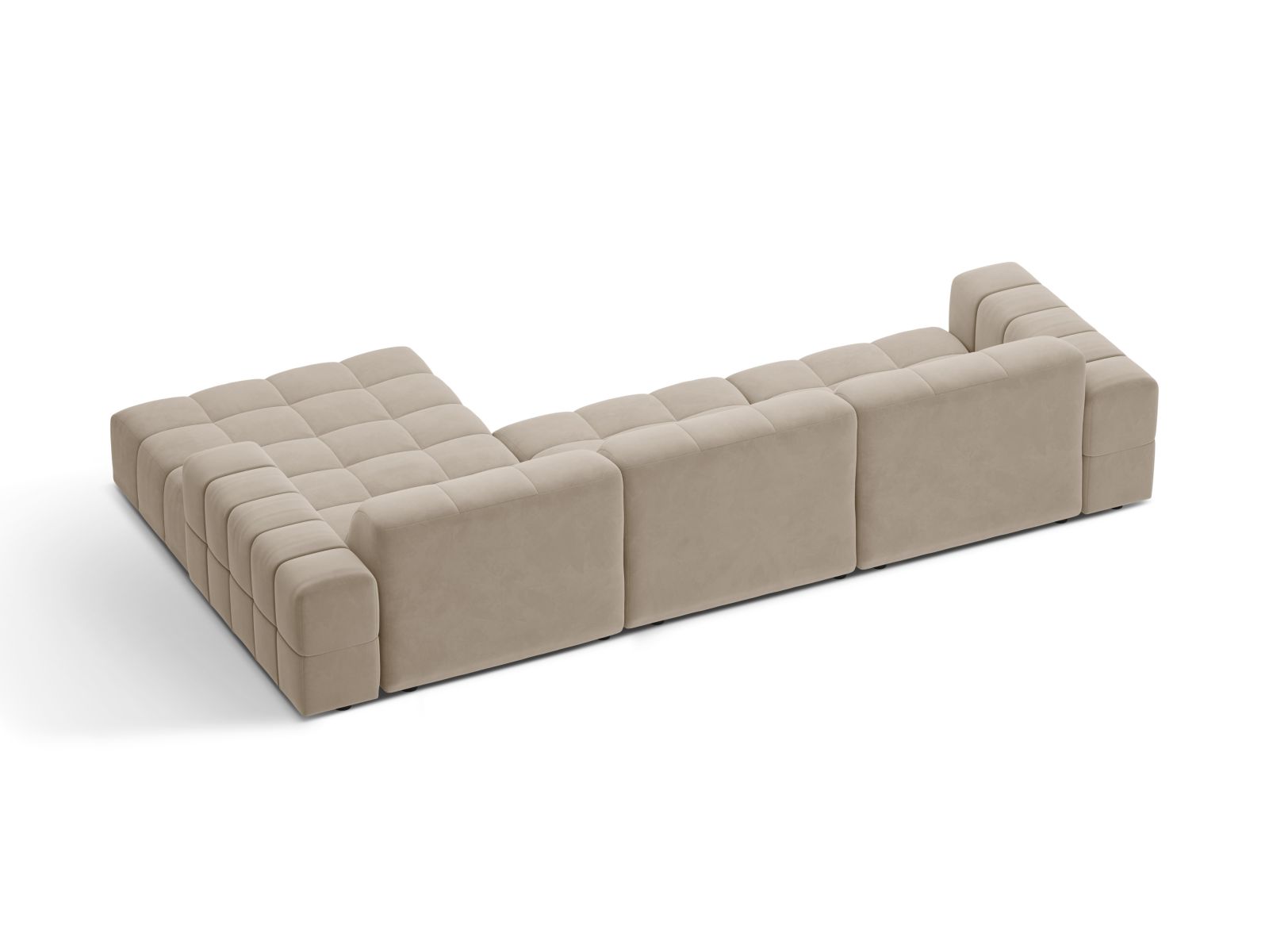 Elegantes 4-Sitzer Ecksofa rechts Jennifer in hochwertigem Dunkelbeige-Bluvel, ideal für gemütliche Abende und modernes Wohndesign.
