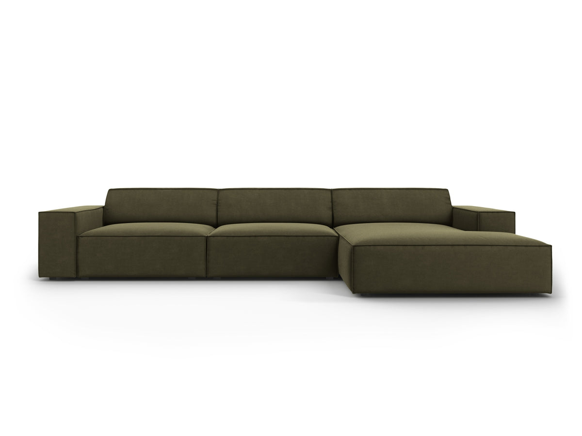 Jodie Velour modulares Ecksofa rechts 4 Sitzer in Green-Bluvel präsentiert im Onlineshop von KAQTU Design AG. L-Sofa rechts ist von Micadoni