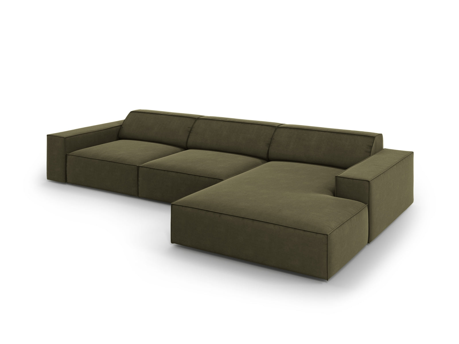Elegantes Jodie Velour Ecksofa in stilvollem Grün-Blau, ideal für vier Personen, kombiniert zeitgemäße Ästhetik mit hohem Sitzkomfort.