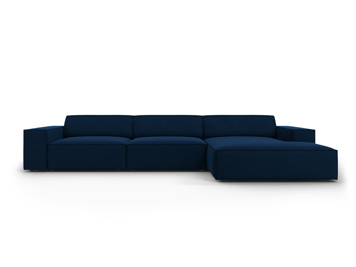 Jodie Velour modulares Ecksofa rechts 4 Sitzer in Royal Blue-Bluvel präsentiert im Onlineshop von KAQTU Design AG. L-Sofa rechts ist von Micadoni
