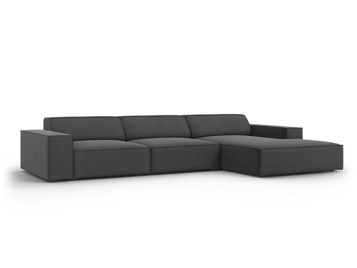 Jodie Velour modulares Ecksofa rechts 4 Sitzer in Grey-Bluvel präsentiert im Onlineshop von KAQTU Design AG. L-Sofa rechts ist von Micadoni