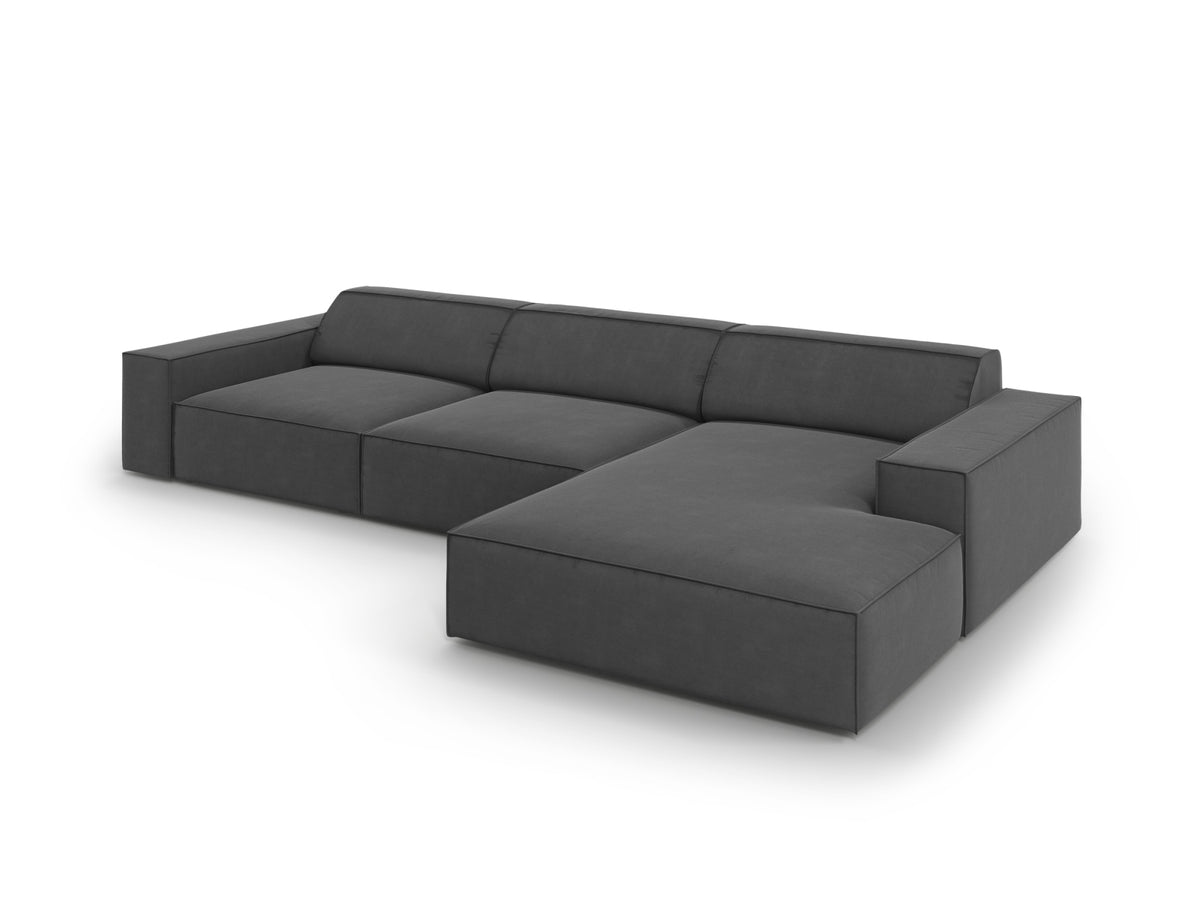 Jodie Velour modulares Ecksofa rechts 4 Sitzer in Grey-Bluvel präsentiert im Onlineshop von KAQTU Design AG. L-Sofa rechts ist von Micadoni