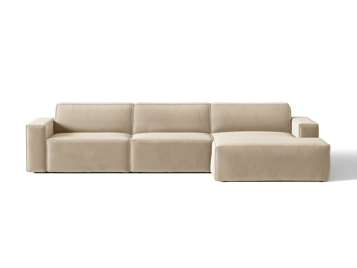 Jodie Velour modulares Ecksofa rechts 4 Sitzer in Dark Beige-Bluvel präsentiert im Onlineshop von KAQTU Design AG. L-Sofa rechts ist von Micadoni