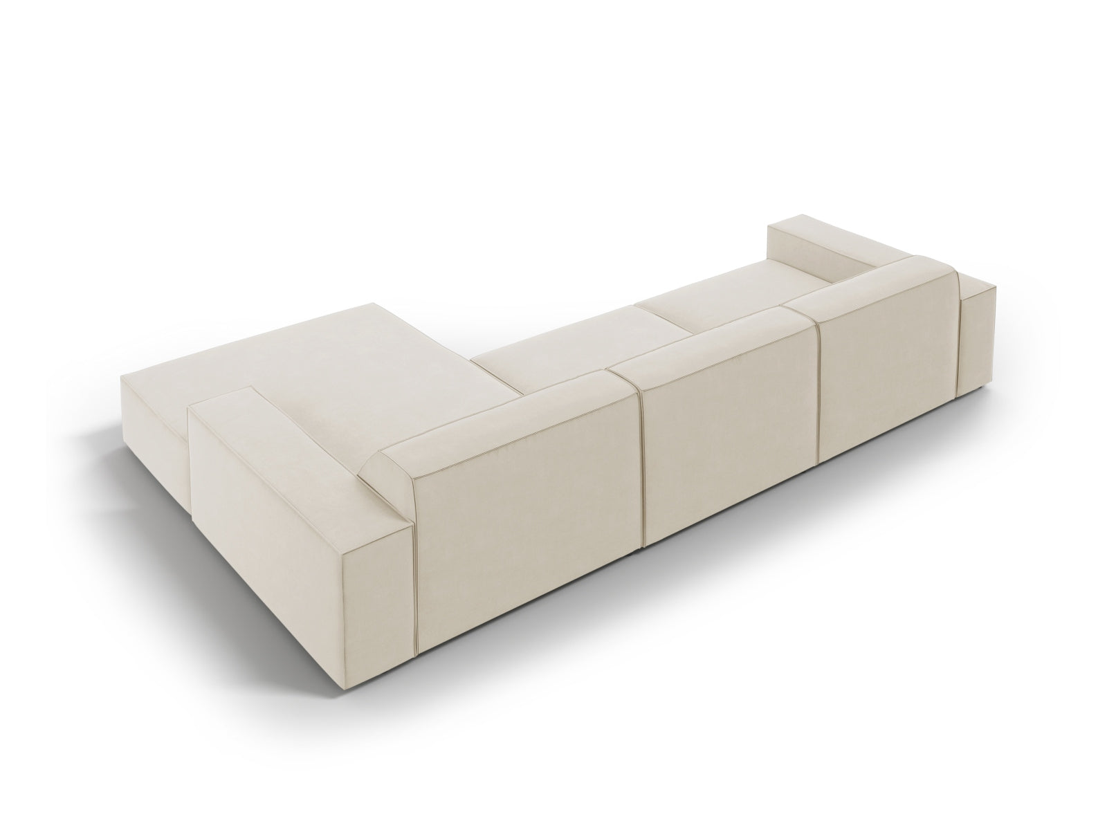 Modernes Jodie Velour Ecksofa in edlem Dunkelbeige, perfekt für stilvolle Wohnzimmer. Flexibles, modulares Design für persönliche Gestaltung.