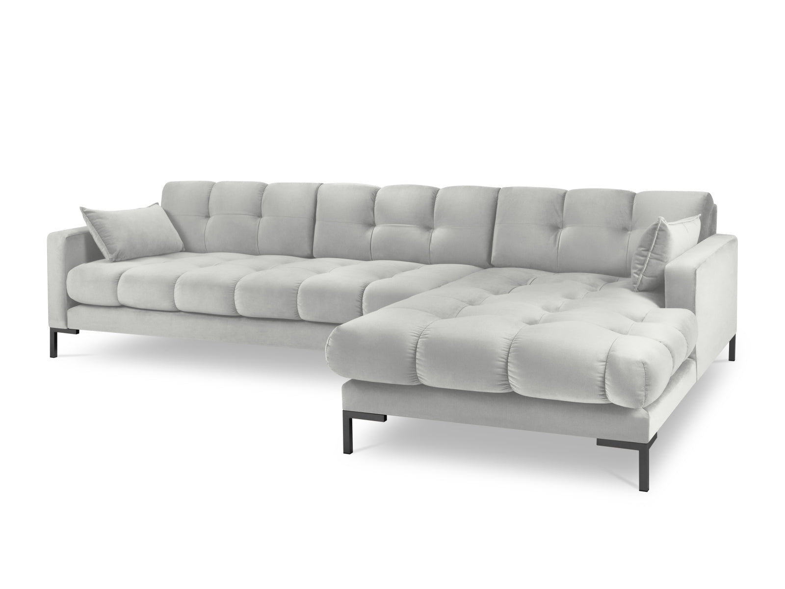 Mamaia Velour Ecksofa rechts 5 Sitzer in Silver/Schwarz-Bluvel präsentiert im Onlineshop von KAQTU Design AG. L-Sofa rechts ist von Micadoni