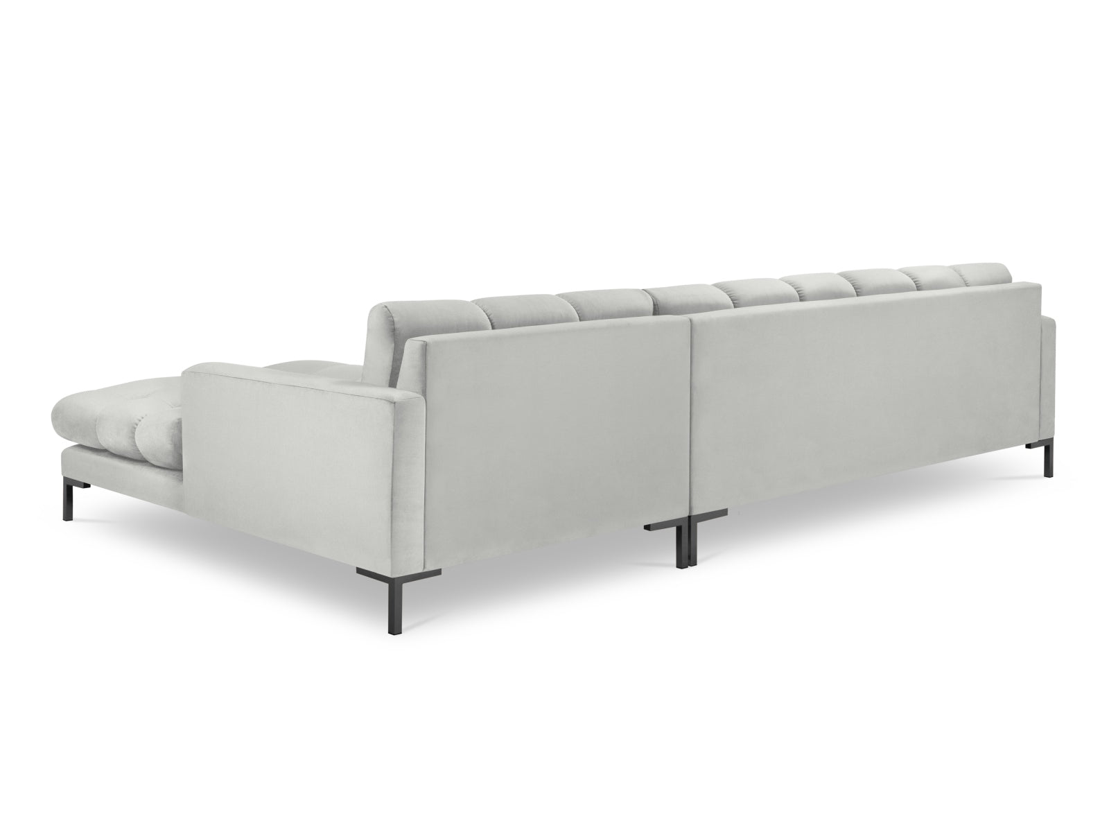 Elegantes Mamaia Velour Ecksofa für 5 Personen, rechtsseitig, ideal für stilvolle und komfortable Wohnräume.
