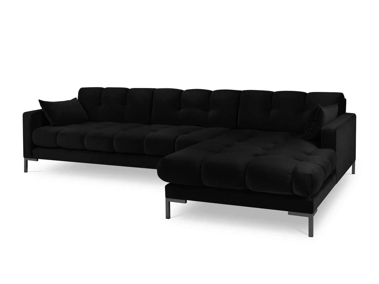 Mamaia Velour Ecksofa rechts 5 Sitzer in Black/Schwarz-Bluvel präsentiert im Onlineshop von KAQTU Design AG. L-Sofa rechts ist von Micadoni