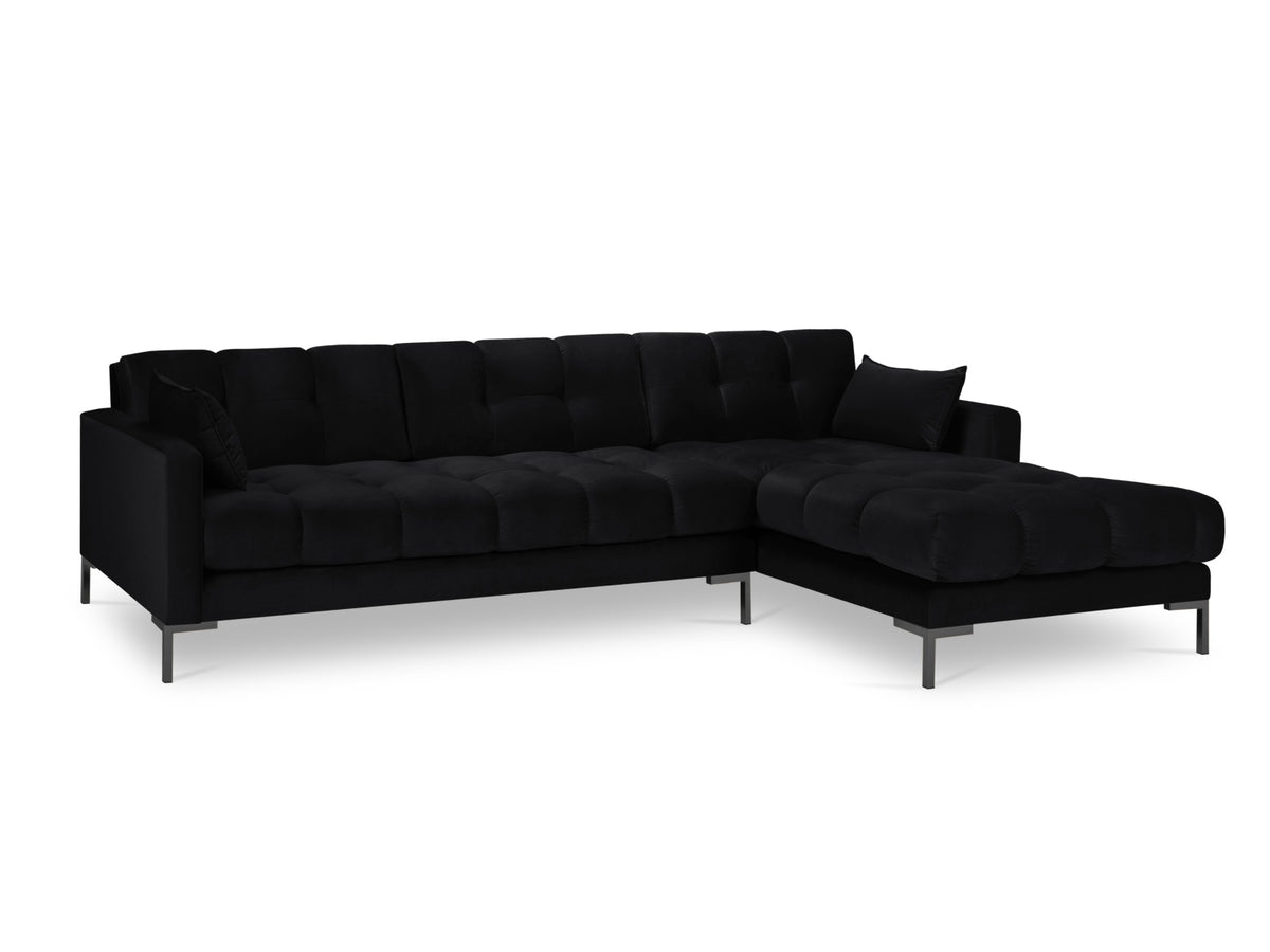 Mamaia Velour Ecksofa rechts 5 Sitzer in Black/Schwarz-Bluvel präsentiert im Onlineshop von KAQTU Design AG. L-Sofa rechts ist von Micadoni