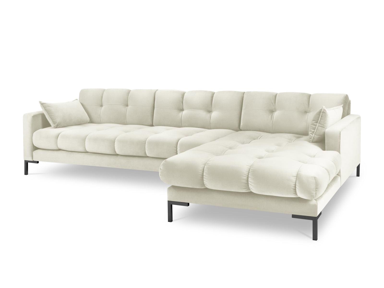 Mamaia Velour Ecksofa rechts 5 Sitzer in Light Beige/Schwarz-Bluvel präsentiert im Onlineshop von KAQTU Design AG. L-Sofa rechts ist von Micadoni