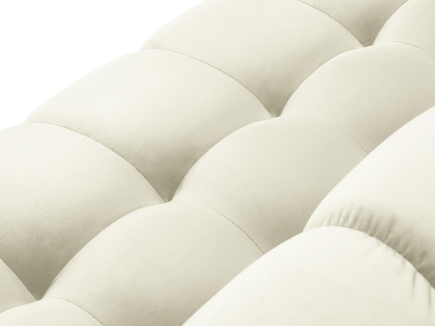 Stilvolles Mamaia Velour Ecksofa in sanften Beige- und Schwarz-Bluvel-Tönen, perfekt für moderne Wohnzimmer. 5-Sitzer von Micadoni.
