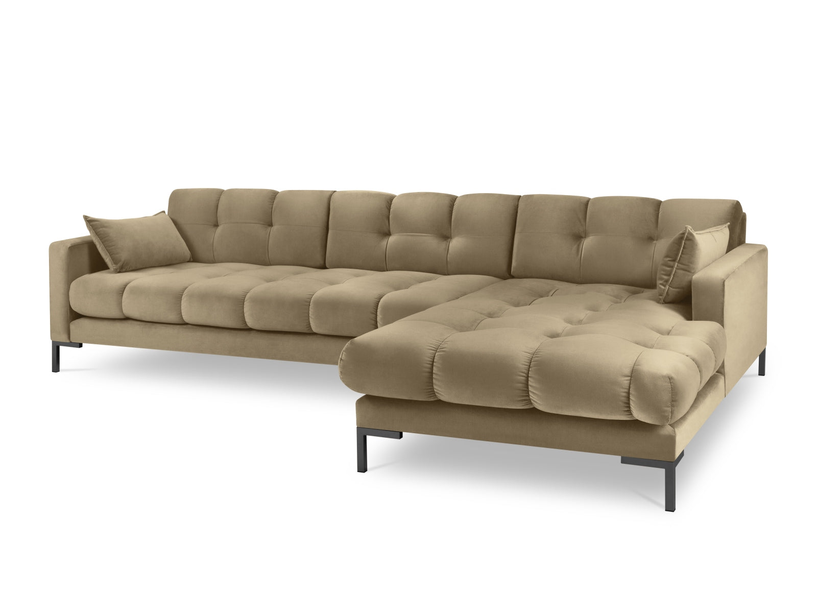 Mamaia Velour Ecksofa rechts 5 Sitzer in Beige/Schwarz-Bluvel präsentiert im Onlineshop von KAQTU Design AG. Ecksofa rechts ist von Micadoni