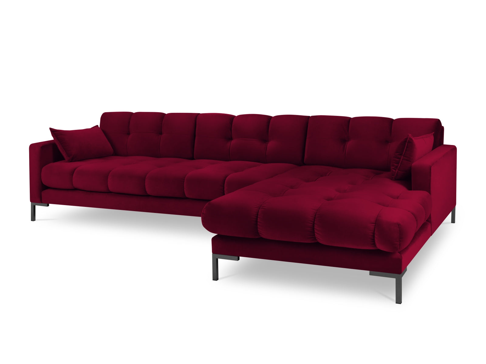 Mamaia Velour Ecksofa rechts 5 Sitzer in Red/Schwarz-Bluvel präsentiert im Onlineshop von KAQTU Design AG. Ecksofa rechts ist von Micadoni