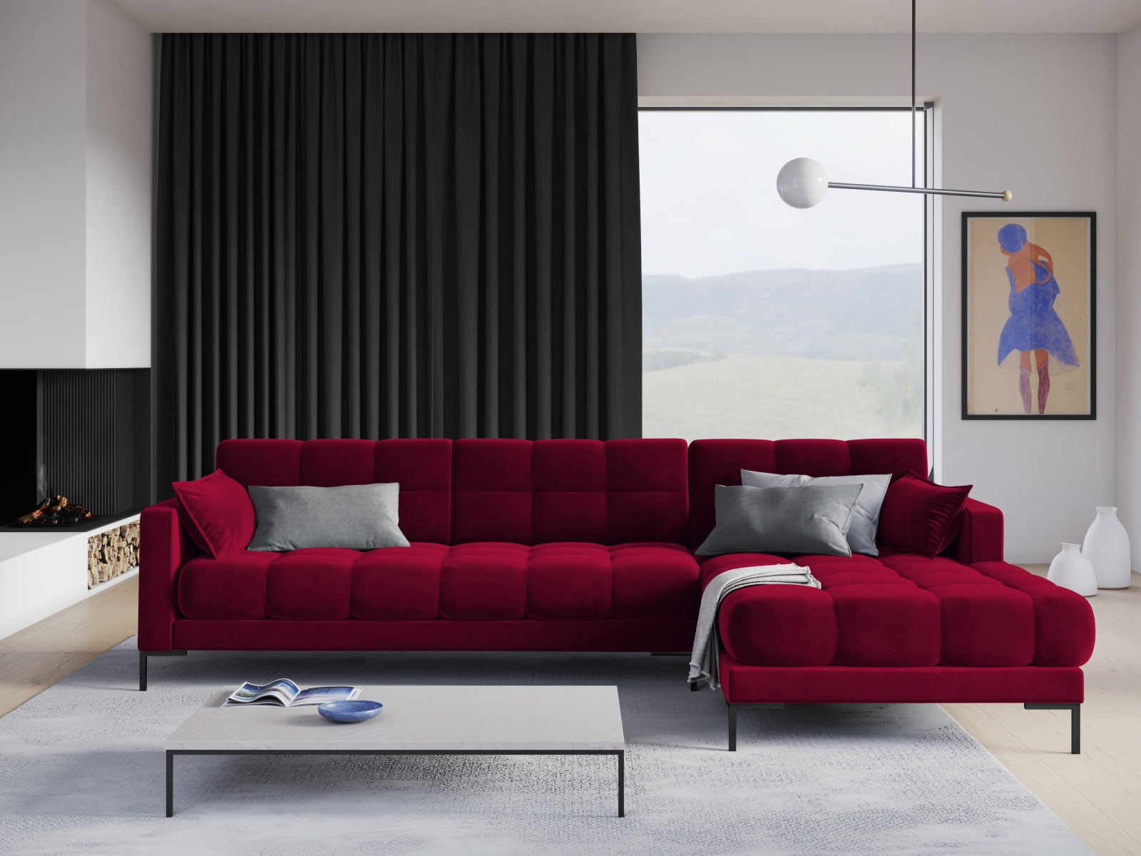 Entdecken Sie das elegante Mamaia Velour Ecksofa rechts von Micadoni – ein stilvolles 5-Sitzer Sofa für höchsten Komfort und modernes Wohndesign.