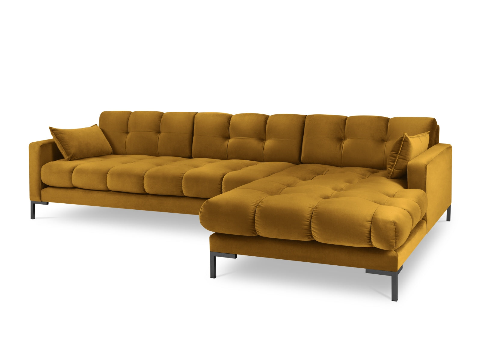 Mamaia Velour Ecksofa rechts 5 Sitzer in Yellow/Schwarz-Bluvel präsentiert im Onlineshop von KAQTU Design AG. L-Sofa rechts ist von Micadoni