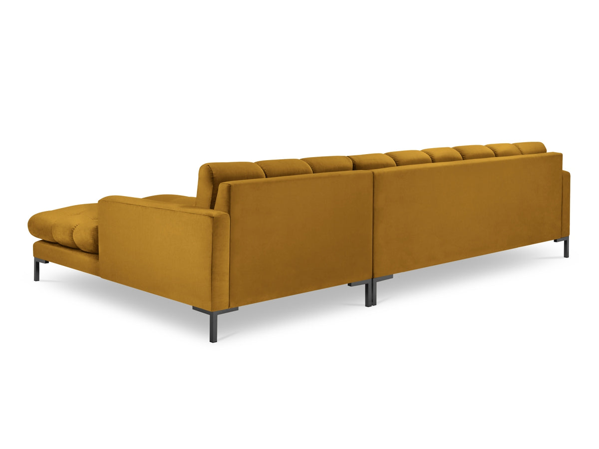 Mamaia Velour Ecksofa rechts 5 Sitzer in Yellow/Schwarz-Bluvel präsentiert im Onlineshop von KAQTU Design AG. L-Sofa rechts ist von Micadoni