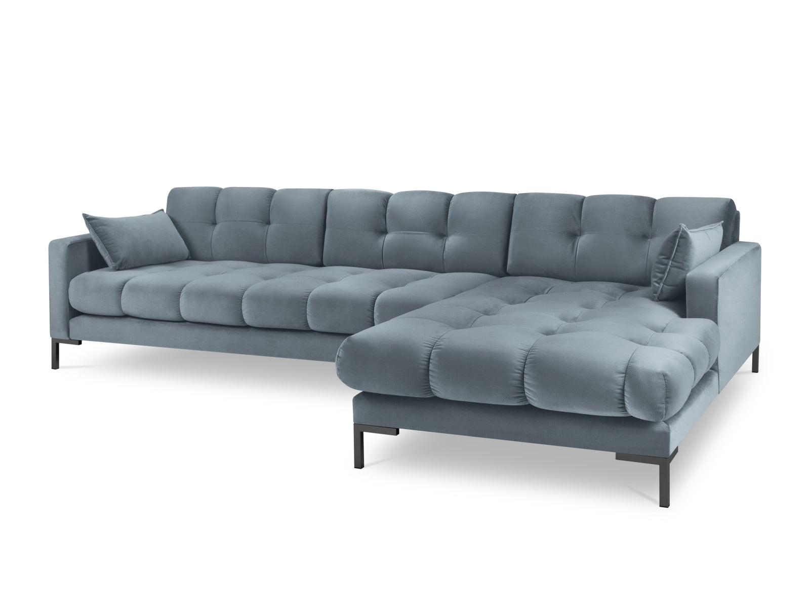 Mamaia Velour Ecksofa rechts 5 Sitzer in Light Blue/Schwarz-Bluvel präsentiert im Onlineshop von KAQTU Design AG. Ecksofa rechts ist von Micadoni