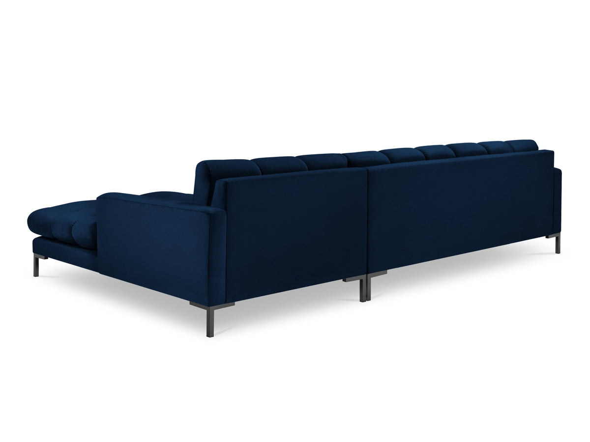 Mamaia Velour Ecksofa rechts 5 Sitzer in Royal Blue/Schwarz-Bluvel präsentiert im Onlineshop von KAQTU Design AG. L-Sofa rechts ist von Micadoni