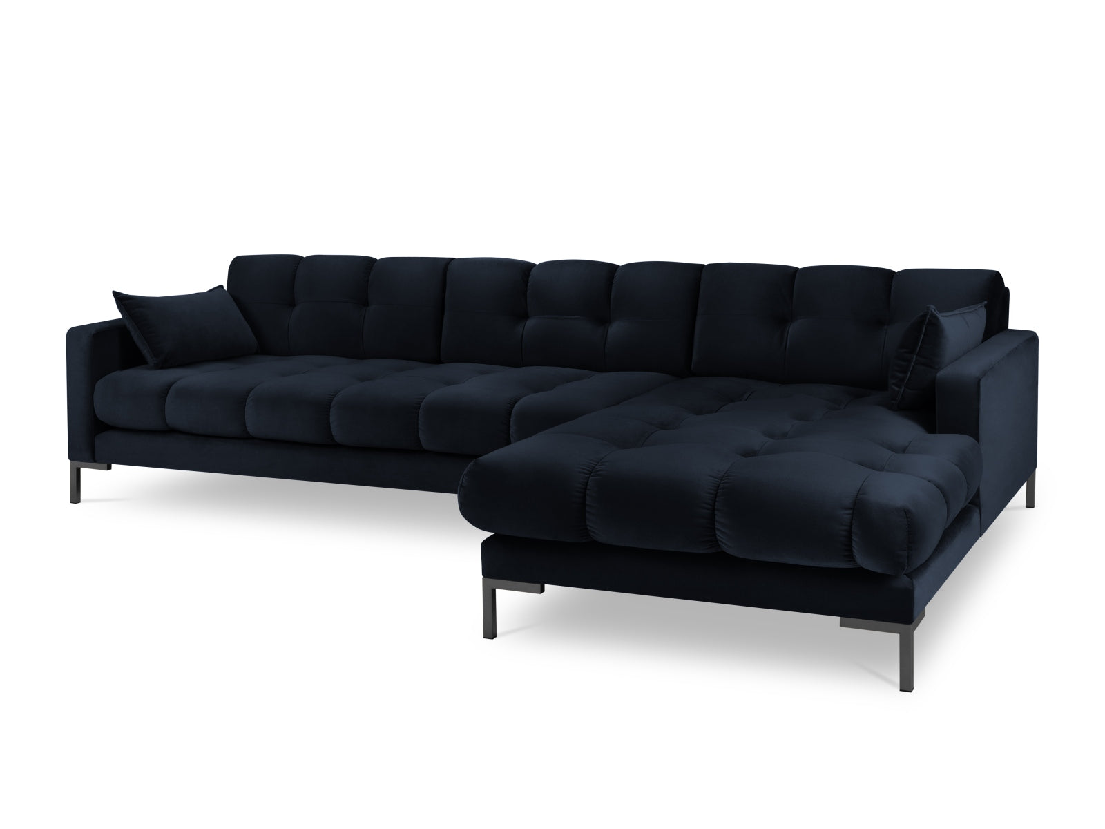 Mamaia Velour Ecksofa rechts 5 Sitzer in Dark Blue/Schwarz präsentiert im Onlineshop von KAQTU Design AG. Ecksofa rechts ist von Micadoni