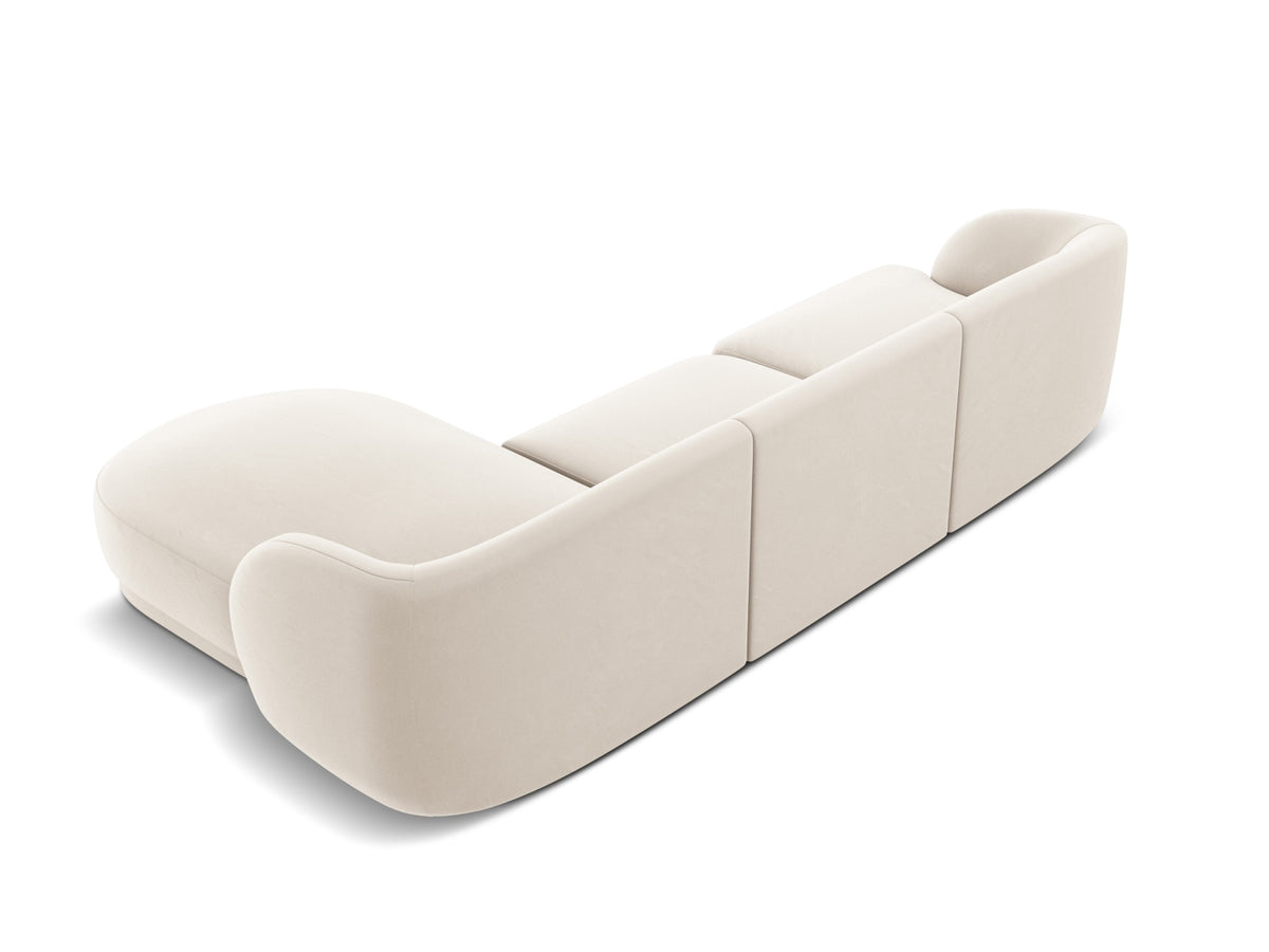 Miley Velour Ecksofa rechts 4 Sitzer in Light Beige-Bluvel präsentiert im Onlineshop von KAQTU Design AG. L-Sofa rechts ist von Micadoni