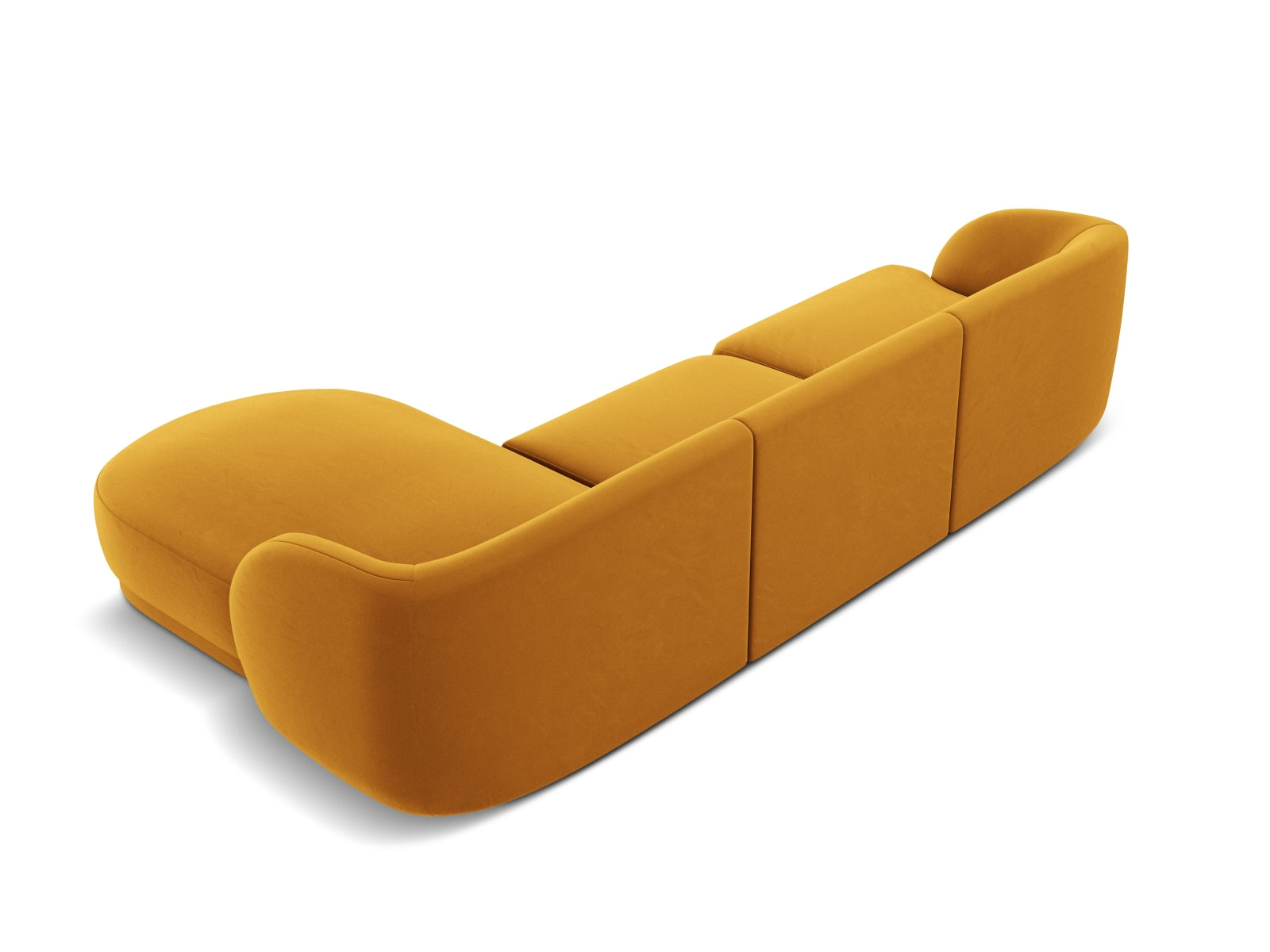 Elegantes 4-Sitzer Ecksofa Miley aus Velours in Gelb-Blau, ideal für stilvolle Wohnräume und entspannte Stunden mit Freunden.