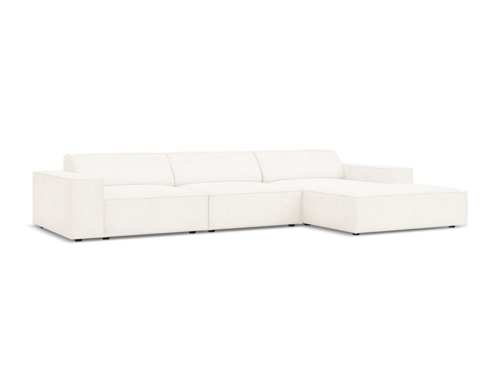 Entdecken Sie das elegante Jodie Boucle Ecksofa rechts von Micadoni – ein 4-Sitzer, der Stil, Komfort und Flexibilität vereint.