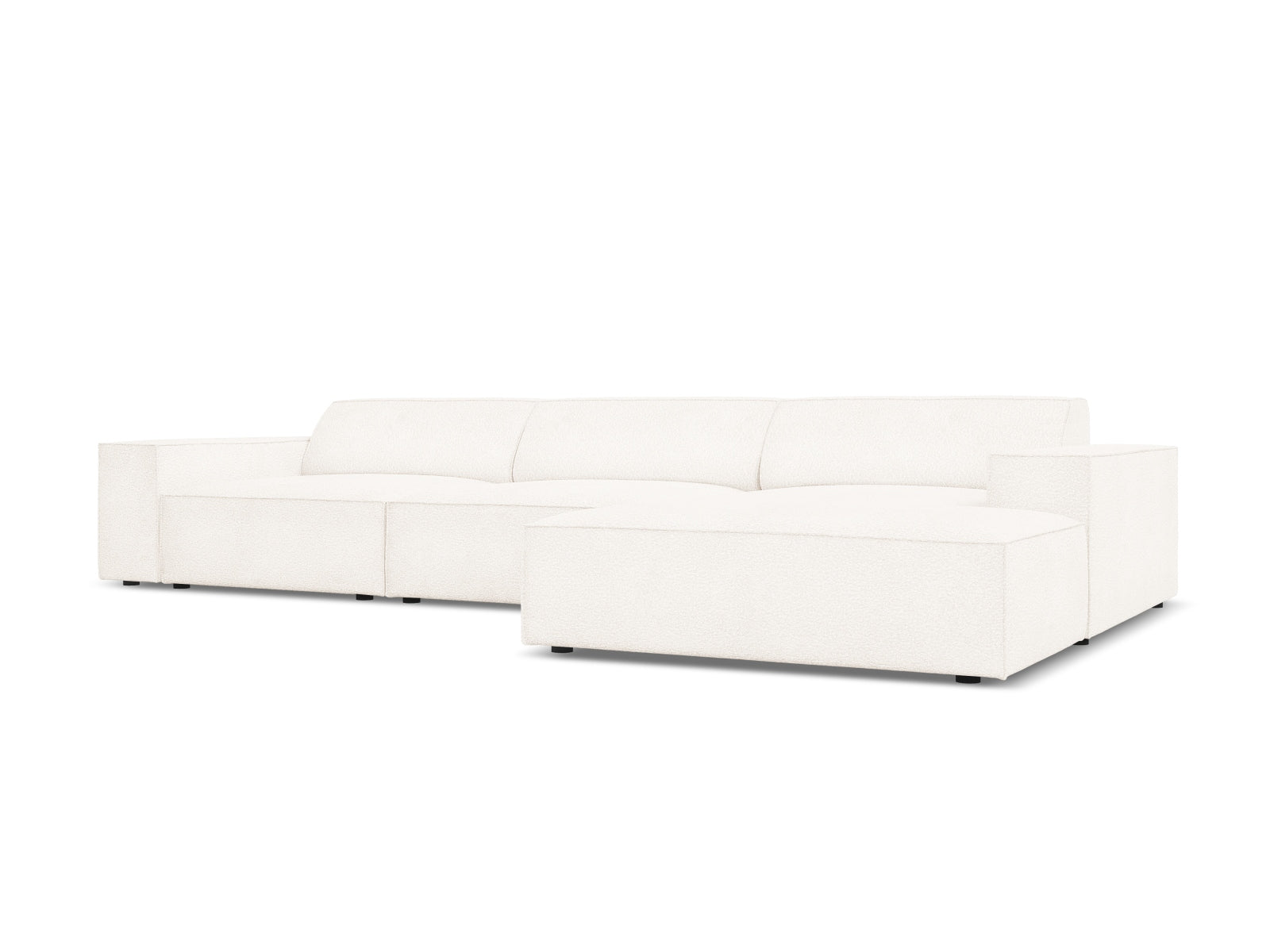 Erleben Sie das Jodie Boucle Ecksofa rechts von Micadoni – ein modulares 4-Sitzer Sofa, das Eleganz, Komfort und Anpassungsfähigkeit in Ihr Zuhause bringt.