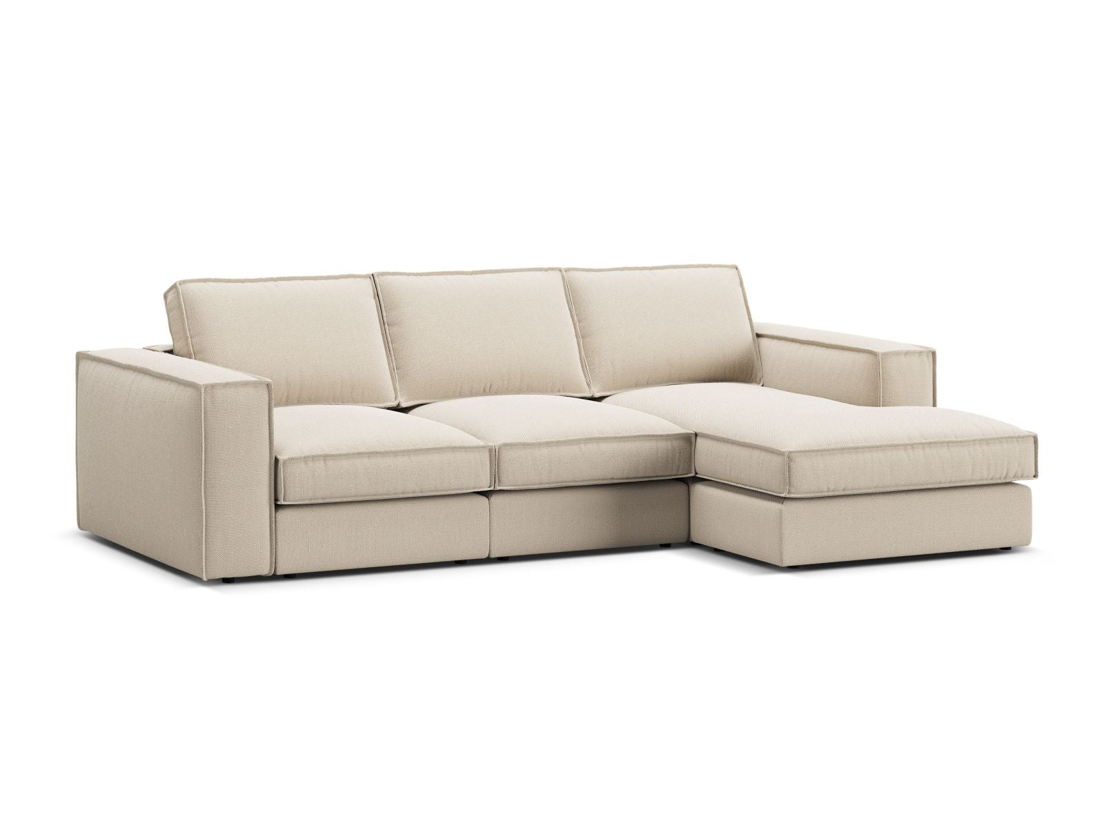 Beige 3-Sitzer Ecksofa Pola von Micadoni, stilvolles Design mit komfortabler Polsterung, ideal für entspannte Stunden im Wohnzimmer.