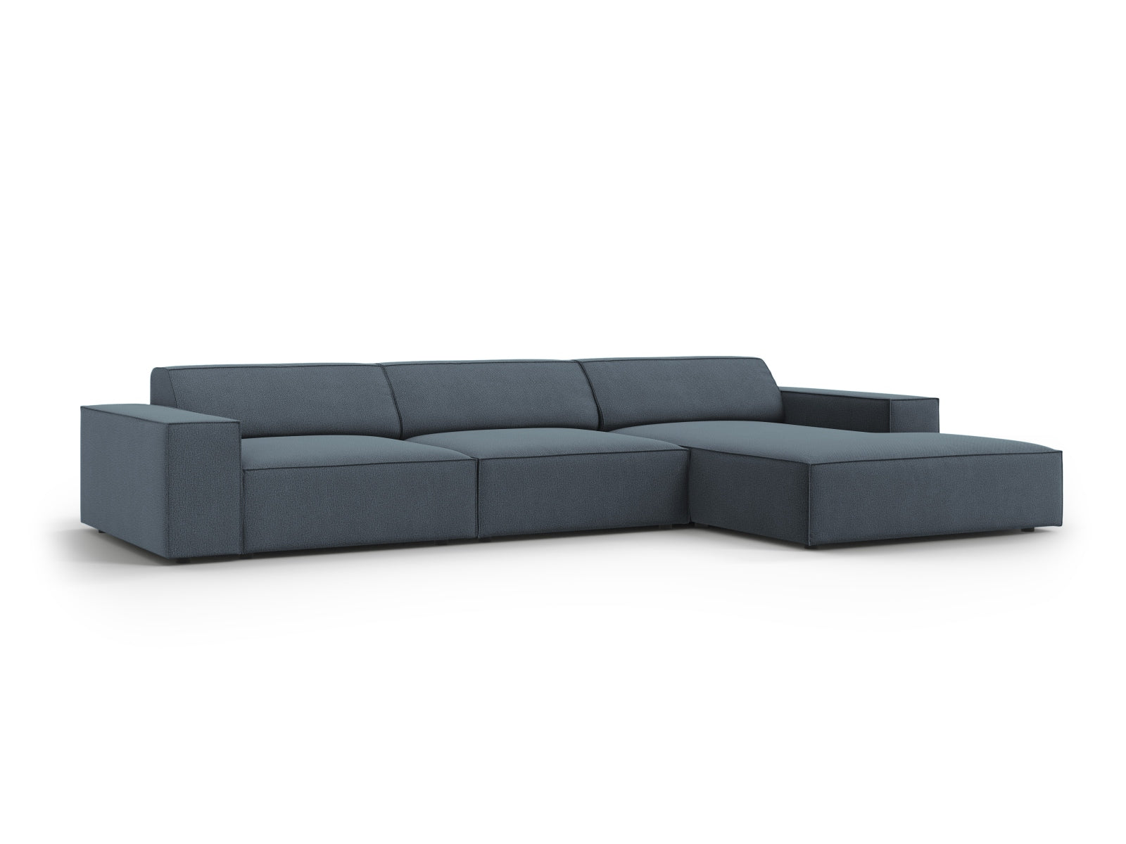 Modernes, blaues Ecksofa mit vier Sitzplätzen, flexibel und stilvoll, ideal für gemütliche Wohnzimmergestaltung.