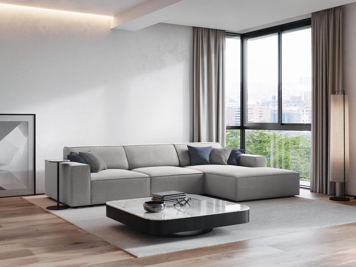 Jodie Modulares Ecksofa rechts 4 Sitzer in Light Grey-Megan präsentiert im Onlineshop von KAQTU Design AG. L-Sofa rechts ist von Micadoni