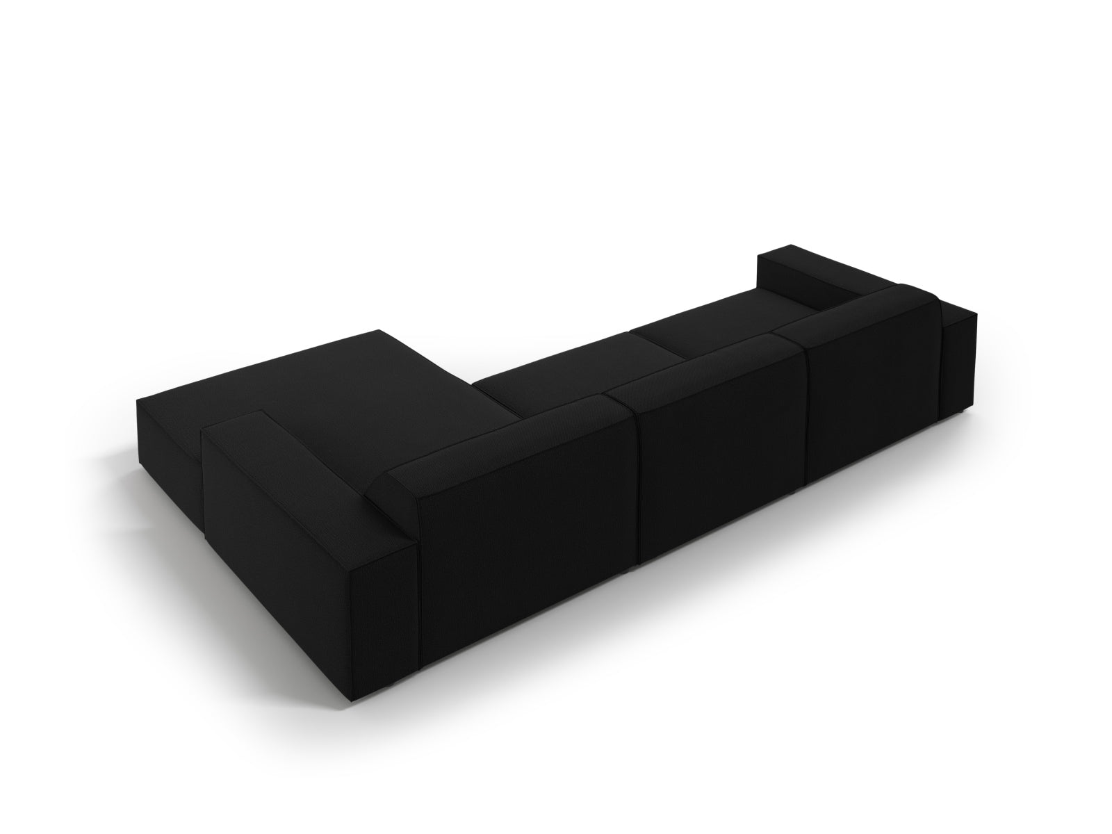 Modernes, modulares Ecksofa Jodie in edlem Schwarz, perfekt für gemütliche Wohnzimmer. 4-Sitzer von Micadoni für stilvolle Akzente.