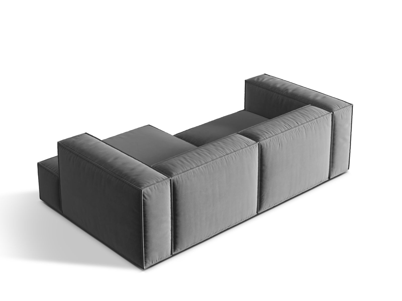 Elegantes, modulares Ecksofa Nuria in stilvollem Veloursgrau, 3-Sitzer, rechtsseitig, ideal für zeitgemäße Wohnräume von Micadoni.