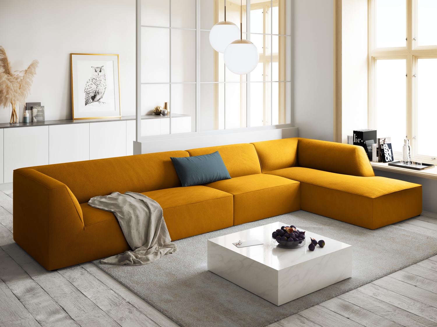Elegantes Ruby Ecksofa in stilvollem Design, 5-Sitzer, rechtsseitig, ideal für moderne Wohnräume, erhältlich bei KAQTU Design AG.