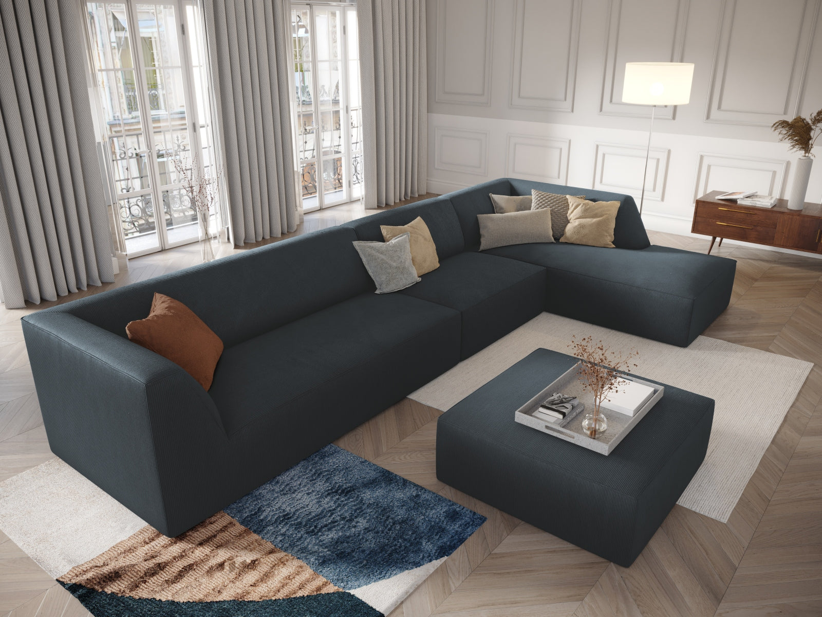 Entdecken Sie das Ruby Ecksofa rechts 5 Sitzer von Micadoni – stilvoll, komfortabel und modular für Ihr modernes Wohnzimmer.