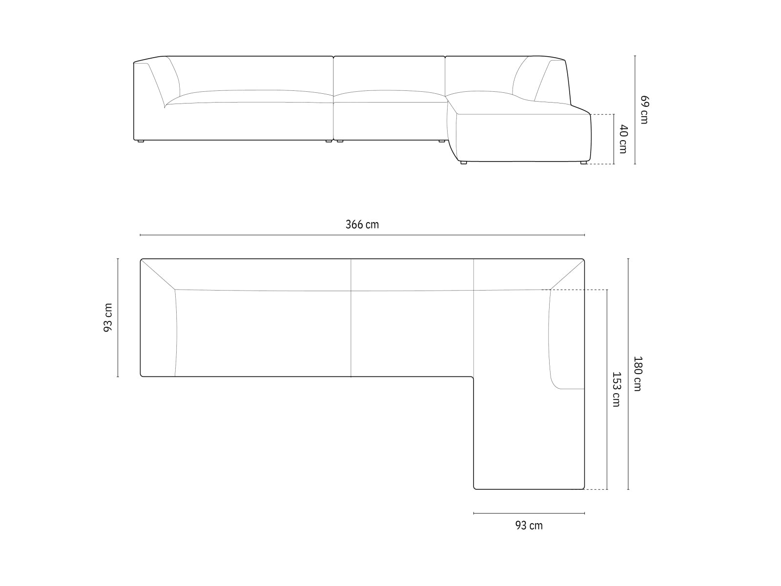 Elegantes Ruby L-Sofa, 5-Sitzer, modulare Konstruktion, rechtsseitig, ideal für moderne Wohnräume und individuelle Einrichtungslösungen.