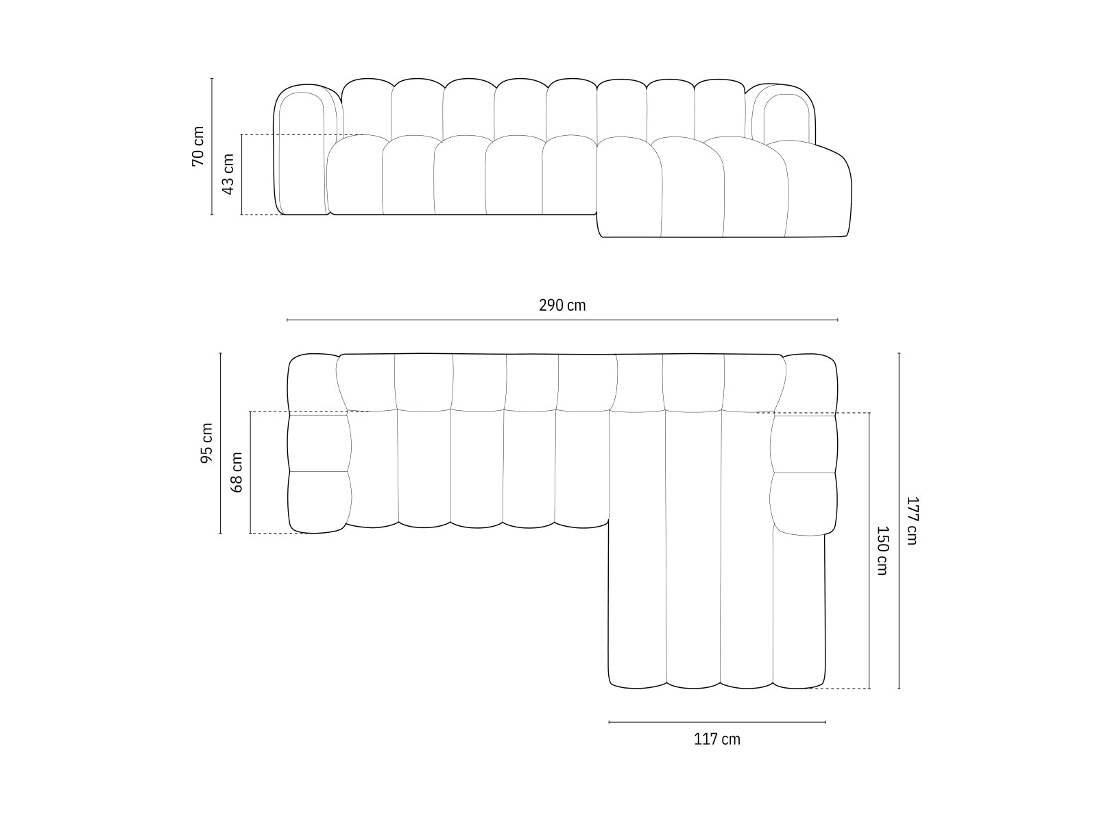 Lupine Modulares Ecksofa rechts 4 Sitzer in Black-Baloo präsentiert im Onlineshop von KAQTU Design AG. L-Sofa rechts ist von Micadoni