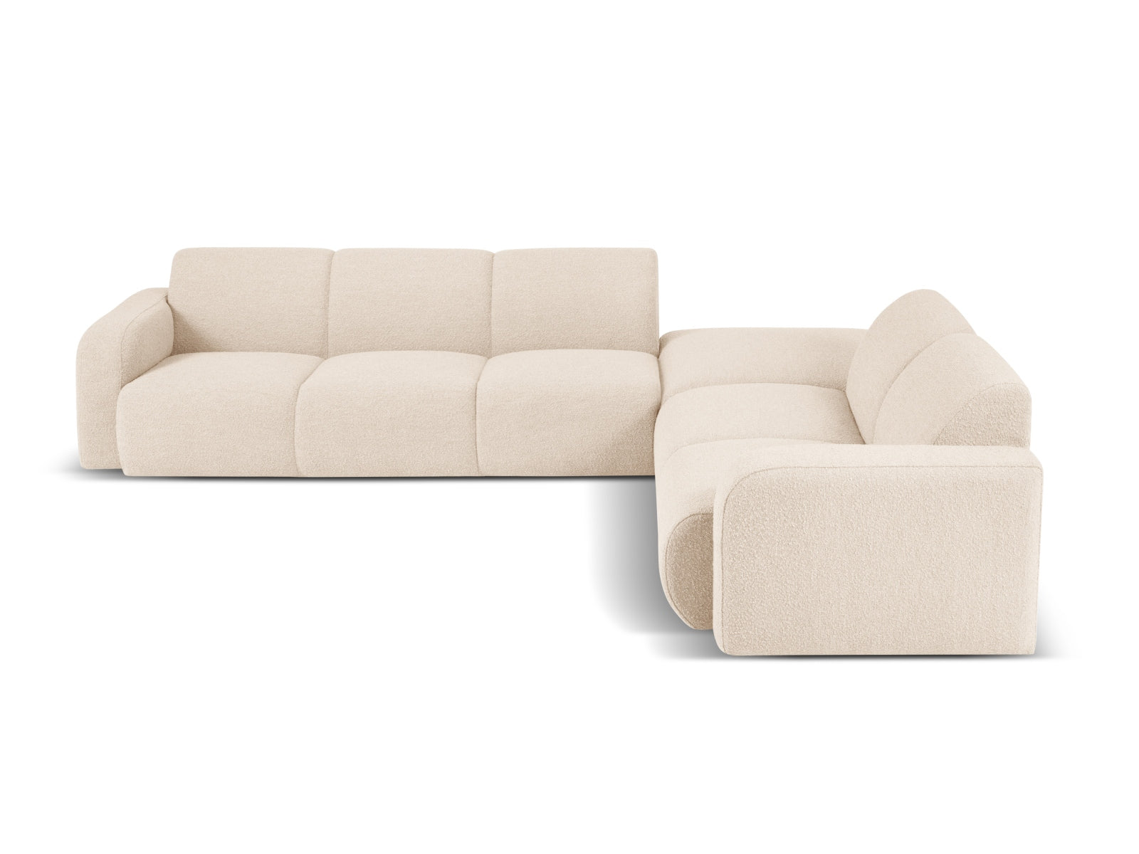 Beige Molino Boucle Ecksofa rechts, 6 Sitzer, stilvolles Design von Micadoni, ideal für moderne Wohnräume.
