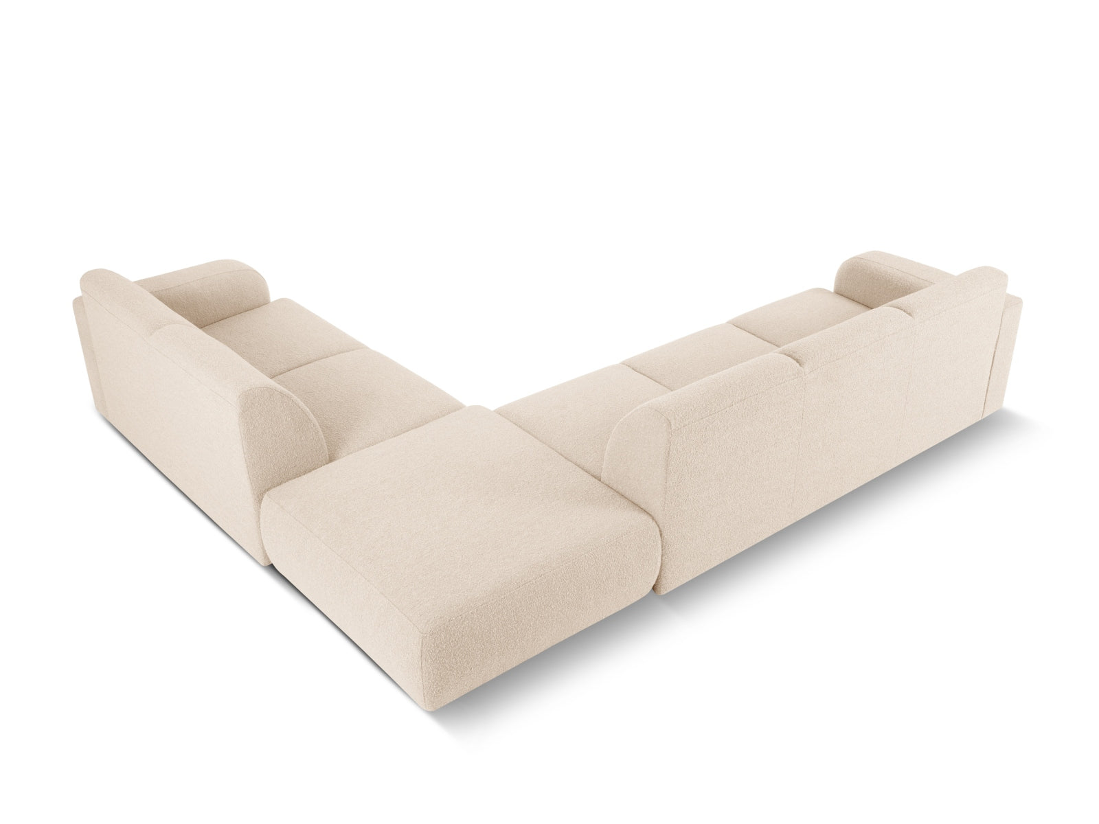 Elegantes, beiges Ecksofa Molino Boucle für 6 Personen, perfekt für stilvolle Wohnzimmer und gemütliche Zusammenkünfte.