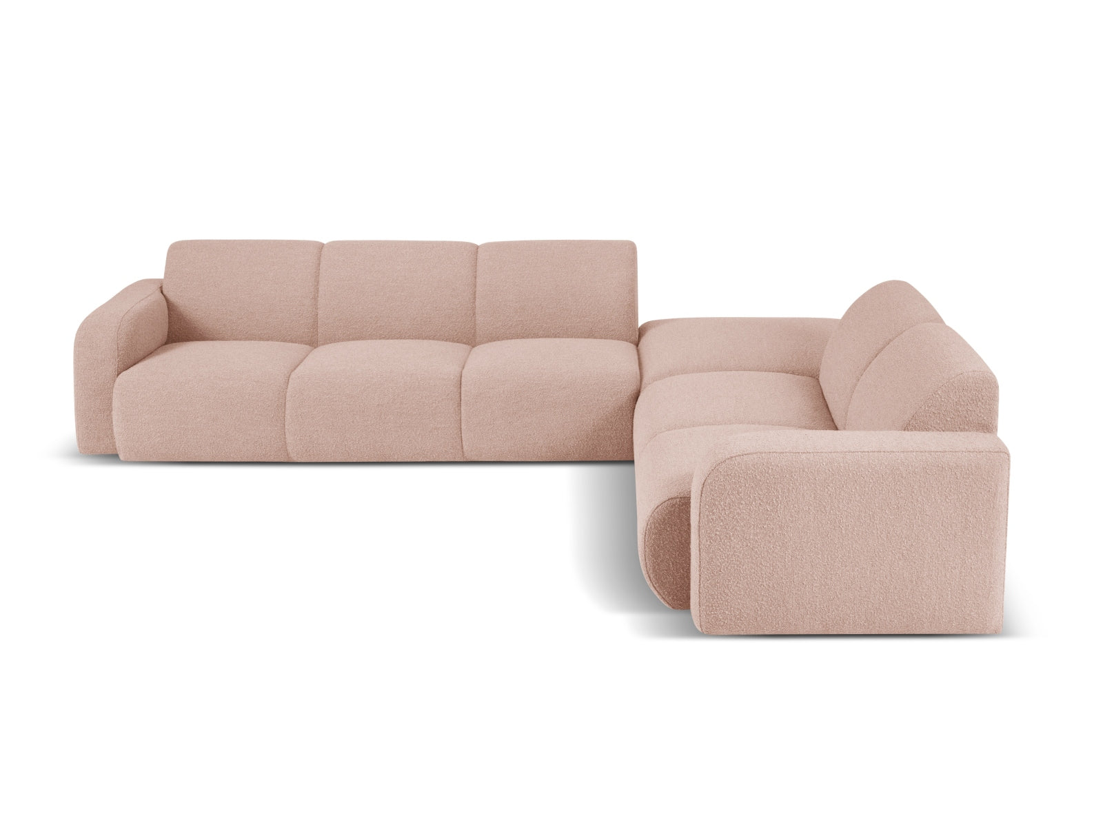Elegantes Molino Boucle Ecksofa rechts für 6 Personen in sanftem Powder Pink, ideal für stilvolle Wohnräume.